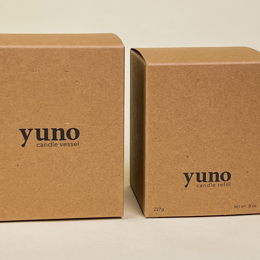 Yuno's refillable candle kit packaged